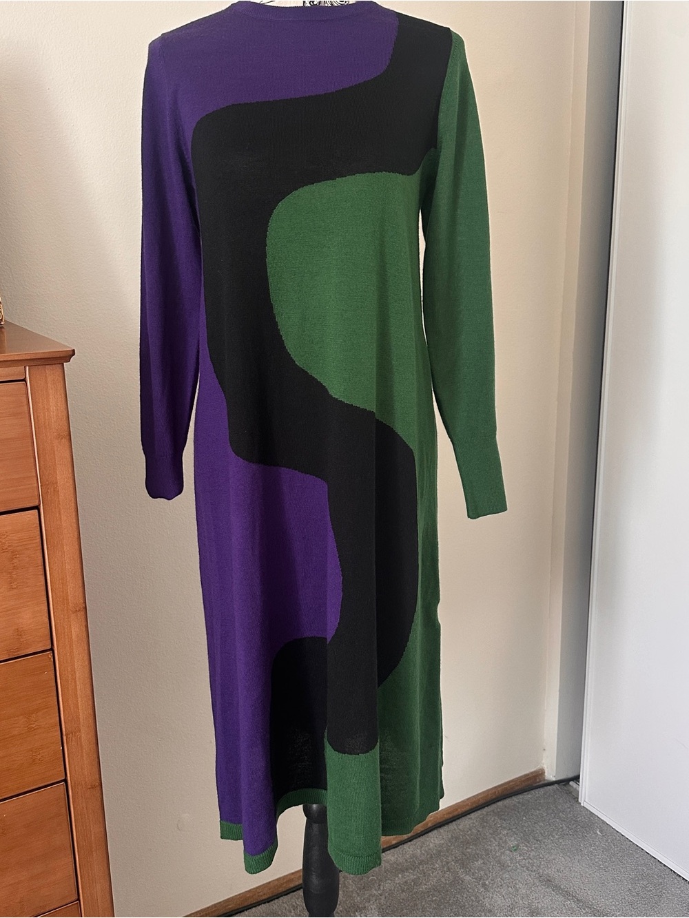 Marimekko Uniqlo Purple, Black & Green Long Sleeve Knit Dress